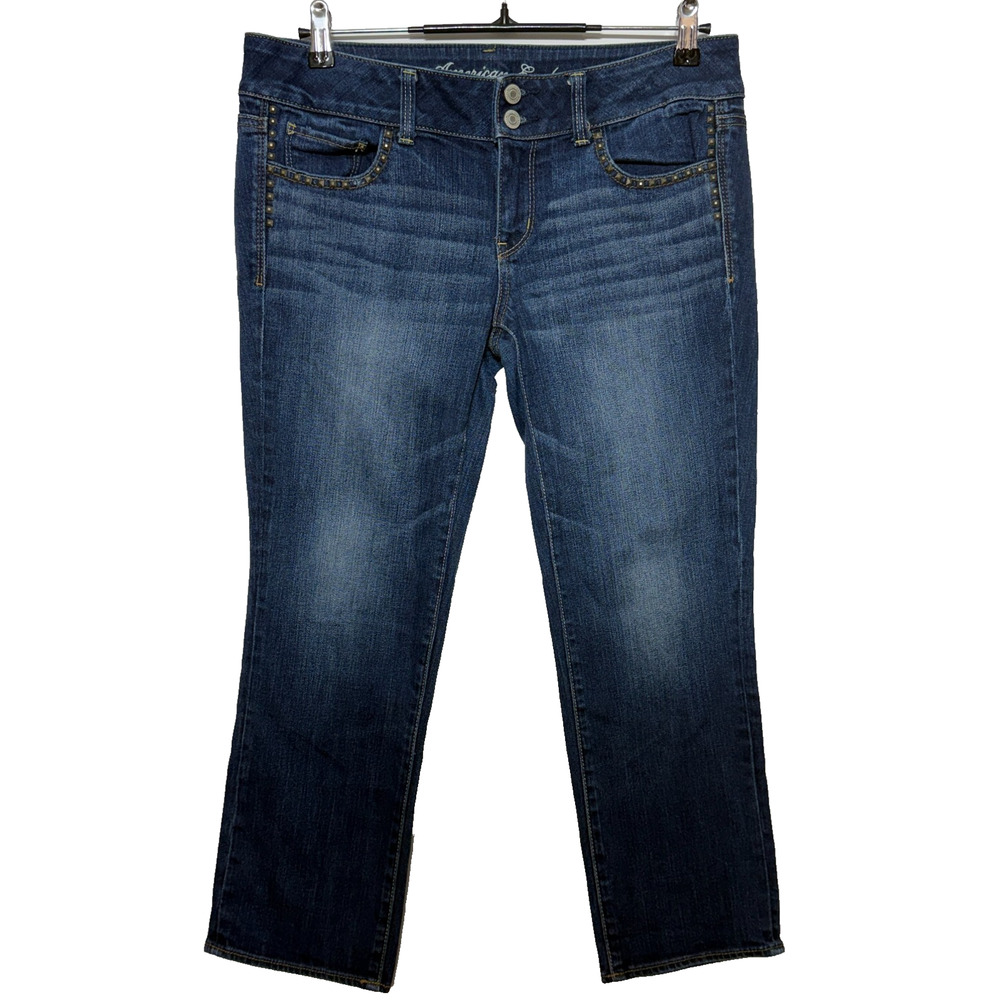 American Eagle Jeans Womens 10 Blue Studded Artist Bootcut Stretch Actual 33X26